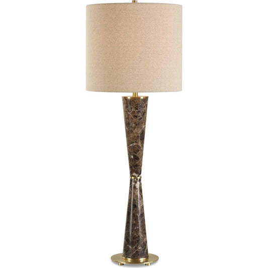 Jameson Cones Table Lamp by Uttermost in chocolate brown, brass. Made from metal, marble, fabric in a unique style.