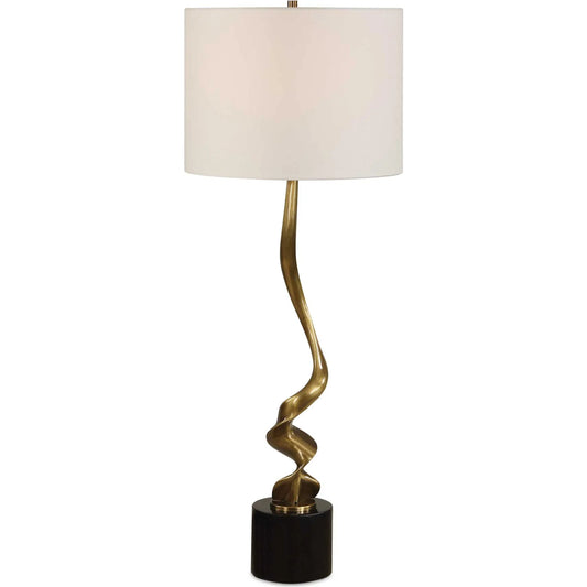 Spiraling Cordless Buffet Lamp by Uttermost in black, gold and brass. Made from metal, marble, fabirc in a unique style.
