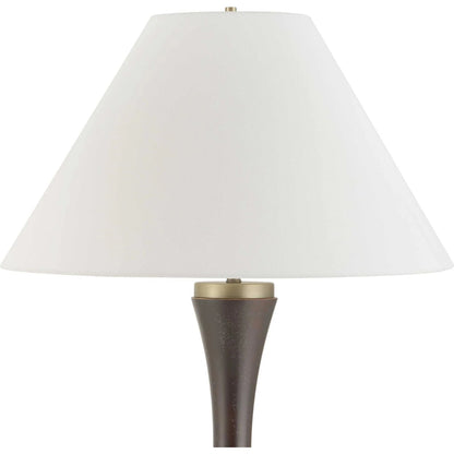 Pravin Floor Lamp by Uttermost in dark bronze. Made from rubber wood, fabric, steel in a modern style.