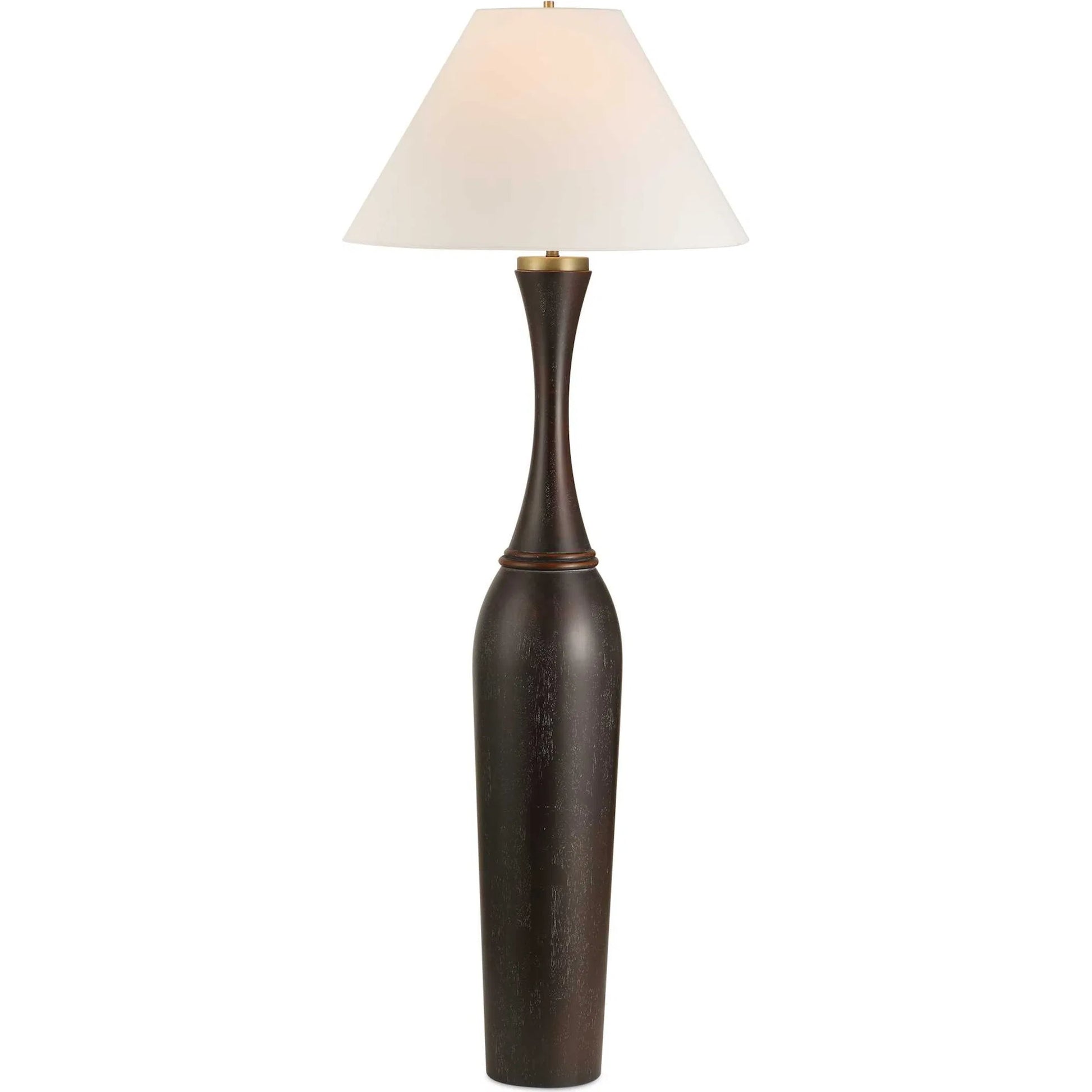 Pravin Floor Lamp by Uttermost in dark bronze. Made from rubber wood, fabric, steel in a modern style.