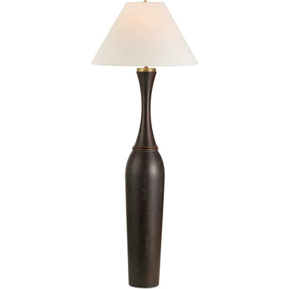 Pravin Floor Lamp by Uttermost in dark bronze. Made from rubber wood, fabric, steel in a modern style.