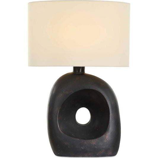 Peephole Outdoor Table Lamp by Uttermost in dark bronze. Made from concrete, steel, fabric in a unique style.