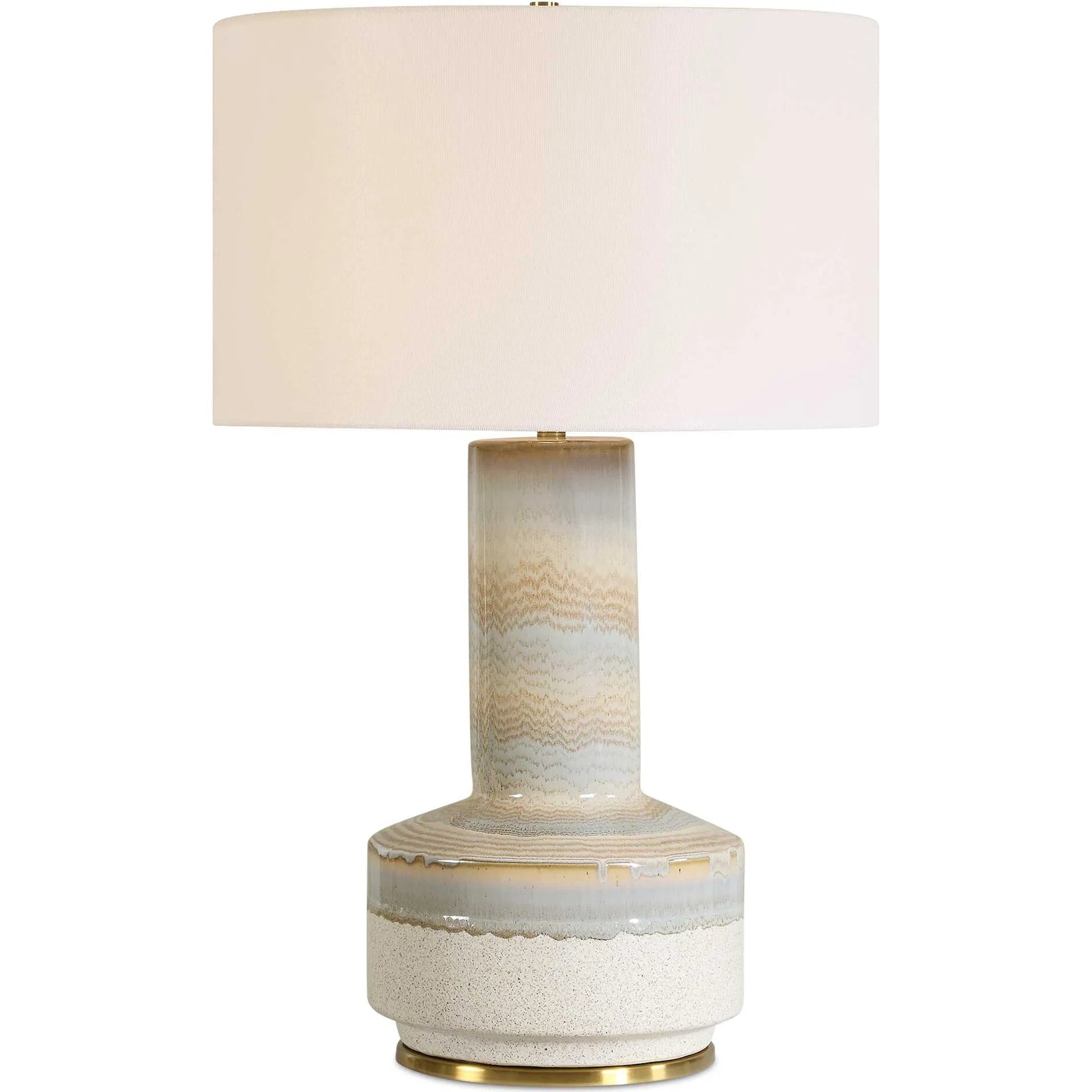 Armitage Textured Table Lamp by Uttermost in blue, brown, gray, white and brass. Made from metal, ceramic, fabric in a unique style.
