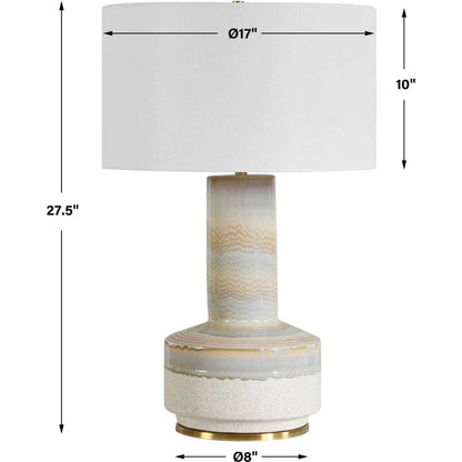 Armitage Textured Table Lamp by Uttermost in blue, brown, gray, white and brass. Made from metal, ceramic, fabric in a unique style.