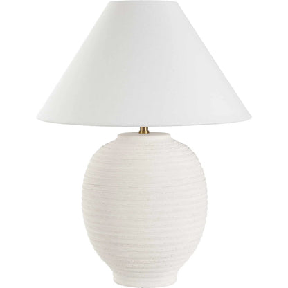 Rocio Ceramic Table Lamp by Uttermost in white and brass. Made from metal, ceramic, linen fabric in a transitional style.