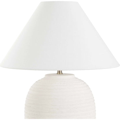 Rocio Ceramic Table Lamp by Uttermost in white and brass. Made from metal, ceramic, linen fabric in a transitional style.