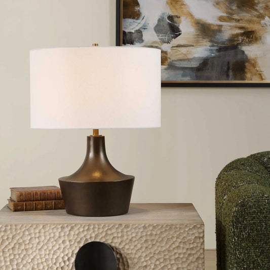 Paseo Table Lamp by Uttermost in bronze, brown. Made from resin, iron, fabric in a unique style.