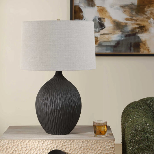 Levee Satin Table Lamp by Uttermost in black. Made from iron, ceramic in a unique style.