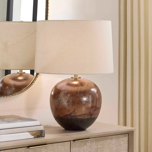 Brownell Table Lamp by Uttermost in bronze, brown. Made from ceramic, fabric, galvanized steel in a unique style.