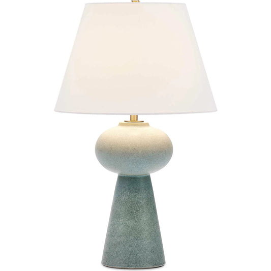 Elwyn Table Lamp by Uttermost in blue and brass. Made from ceramic, fabric, galvanized steel in a unique style.