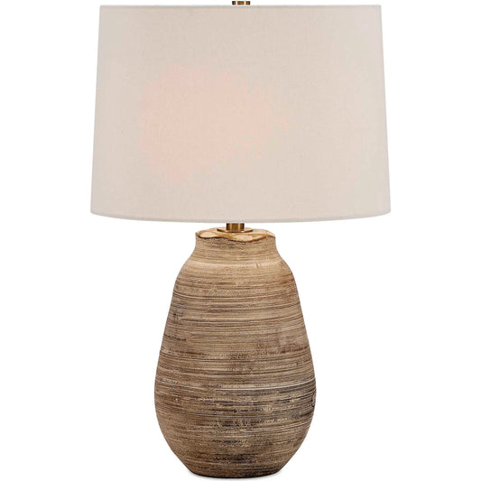 Tonachio Etched Urn Table Lamp by Uttermost in brown. Made from ceramic, fabric, galvanized steel in a unique style.