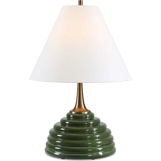 McKay Table Lamp by Uttermost in green and dark. Made from ceramic, iron, fabric in a unique style.