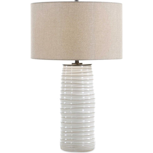 Barat Ceramic Table Lamp by Uttermost in white. Made from iron, ceramic, fabric in a unique style.
