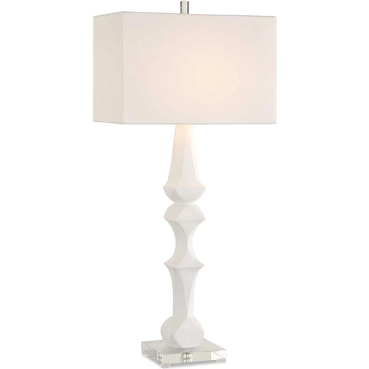 Mayme Table Lamp by Uttermost in white and nickel. Made from resin, crystal, iron, fabric in a unique style.