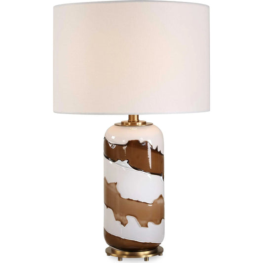 Ararat Swirl Table Lamp by Uttermost in brown, white and brass. Made from metal, glass, linen in a unique style.
