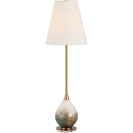 Cardoni Smoke Buffet Lamp by Uttermost in brass, gray, white. Made from metal, glass, linen in a unique style.