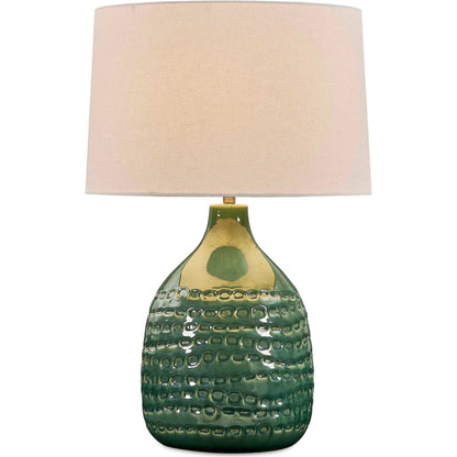 Breya Glaze Table Lamp by Uttermost in green and brass. Made from ceramic, fabric, galvanized steel in a unique style.