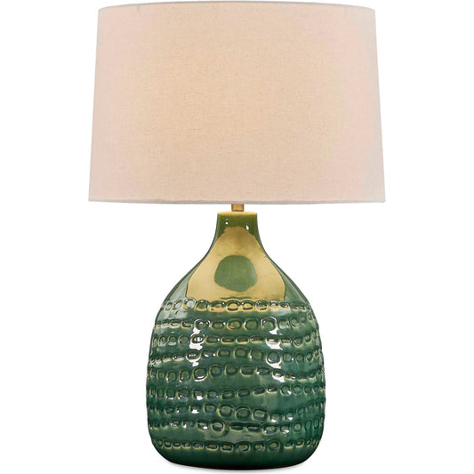 Breya Glaze Table Lamp by Uttermost in green and brass. Made from ceramic, fabric, galvanized steel in a unique style.