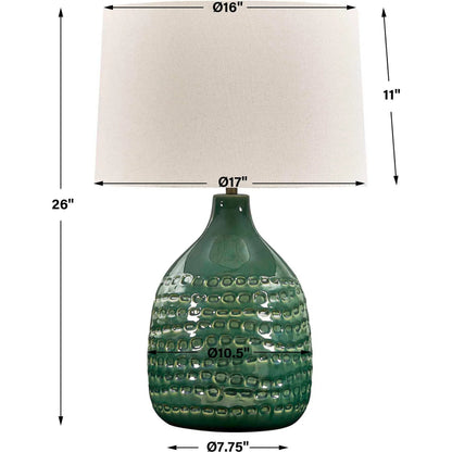 Breya Glaze Table Lamp by Uttermost in green and brass. Made from ceramic, fabric, galvanized steel in a unique style.