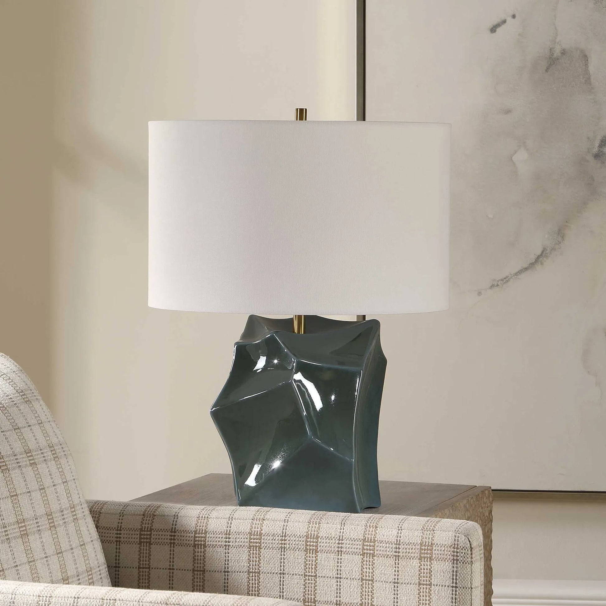 Prisma Smoky Table Lamp by Uttermost in blue, bronze, green. Made from ceramic, iron in a unique style.