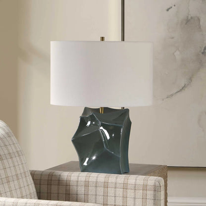 Prisma Smoky Table Lamp by Uttermost in blue, bronze, green. Made from ceramic, iron in a unique style.