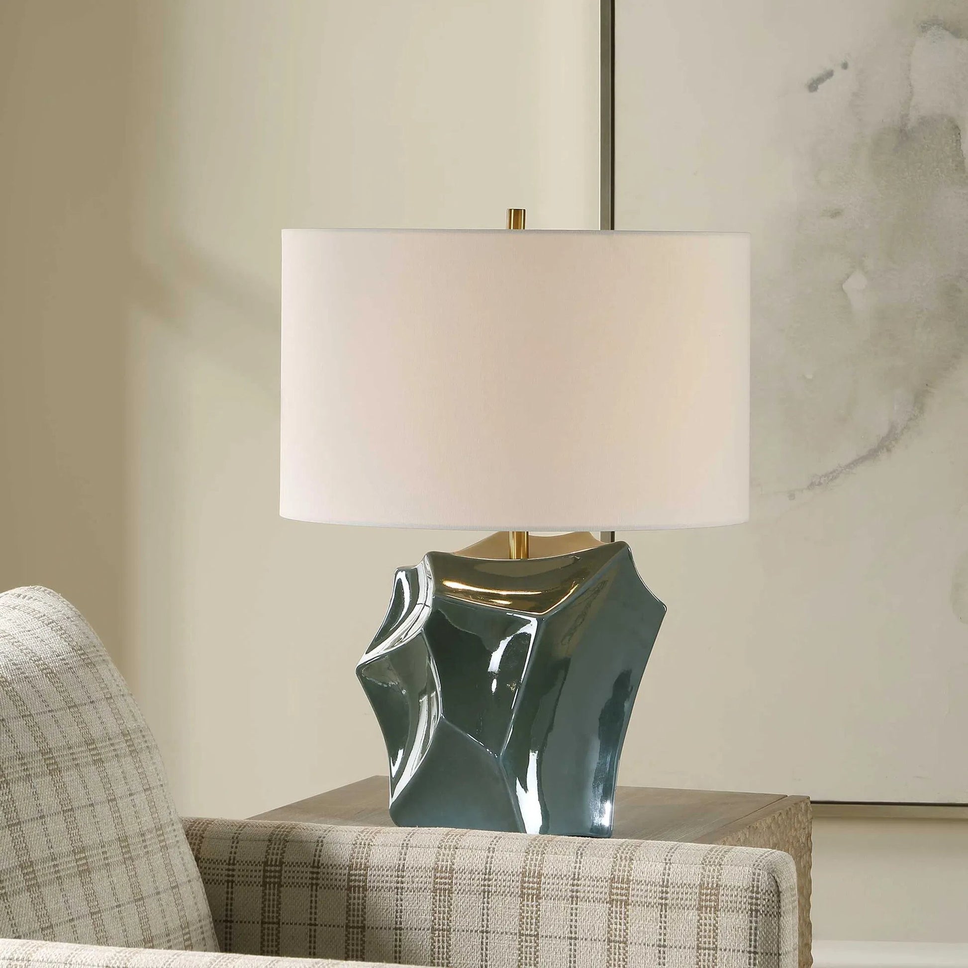 Prisma Smoky Table Lamp by Uttermost in blue, bronze, green. Made from ceramic, iron in a unique style.