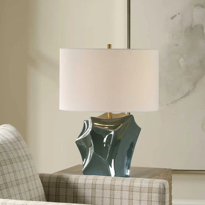 Prisma Smoky Table Lamp by Uttermost in blue, bronze, green. Made from ceramic, iron in a unique style.