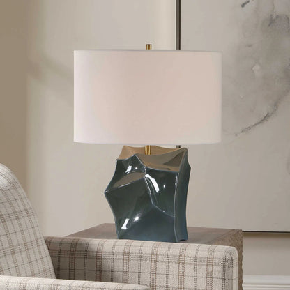 Prisma Smoky Table Lamp by Uttermost in blue, bronze, green. Made from ceramic, iron in a unique style.