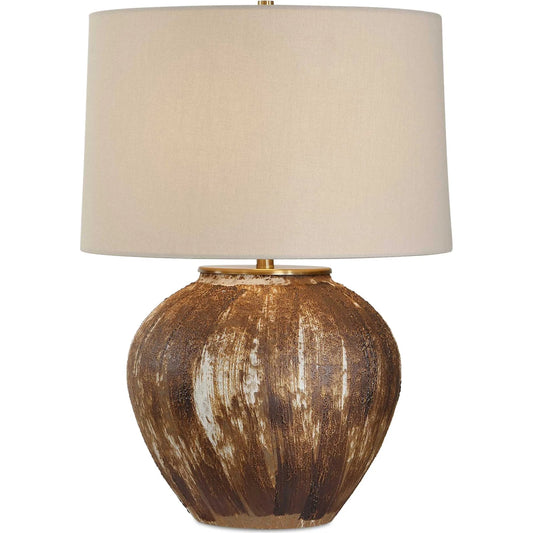 McKinley Textured Table Lamp by Uttermost in brown. Made from iron, cramic, fabric in a unique style.