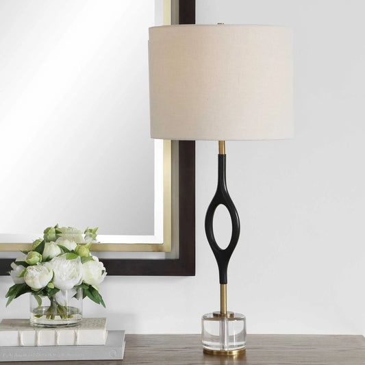 Maryam Cordless LED Buffet Lamp by Uttermost in black, bronze and brass. Made from crystal, iron in a unique style.
