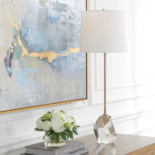 Valentina Cordless LED Buffet Lamp by Uttermost in gold and brass. Made from crystal, metal, fabric in a unique style.