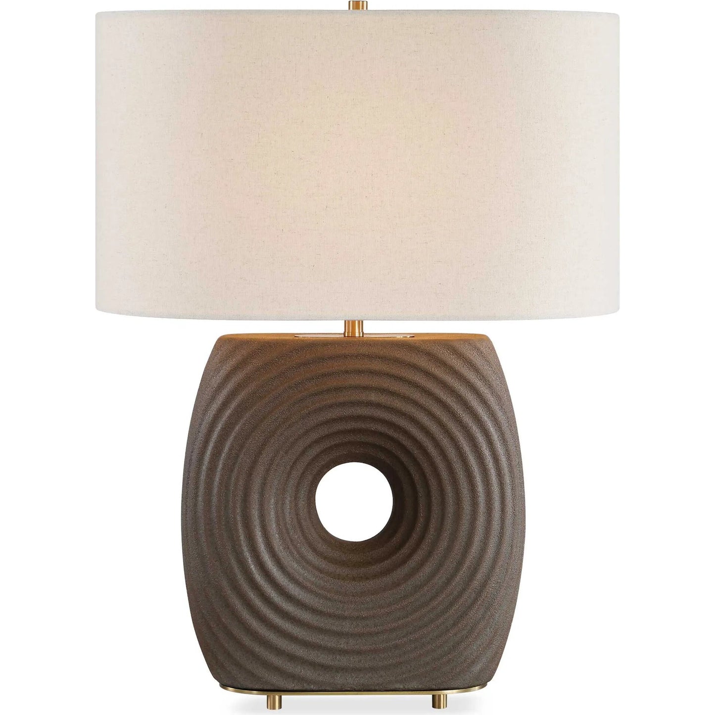 000 SI-2630622 | Additional Silo | Geno Concentric Ribbed Table Lamp by Uttermost in brown and brass. Made from ceramic, iron, fabric in a unique style.