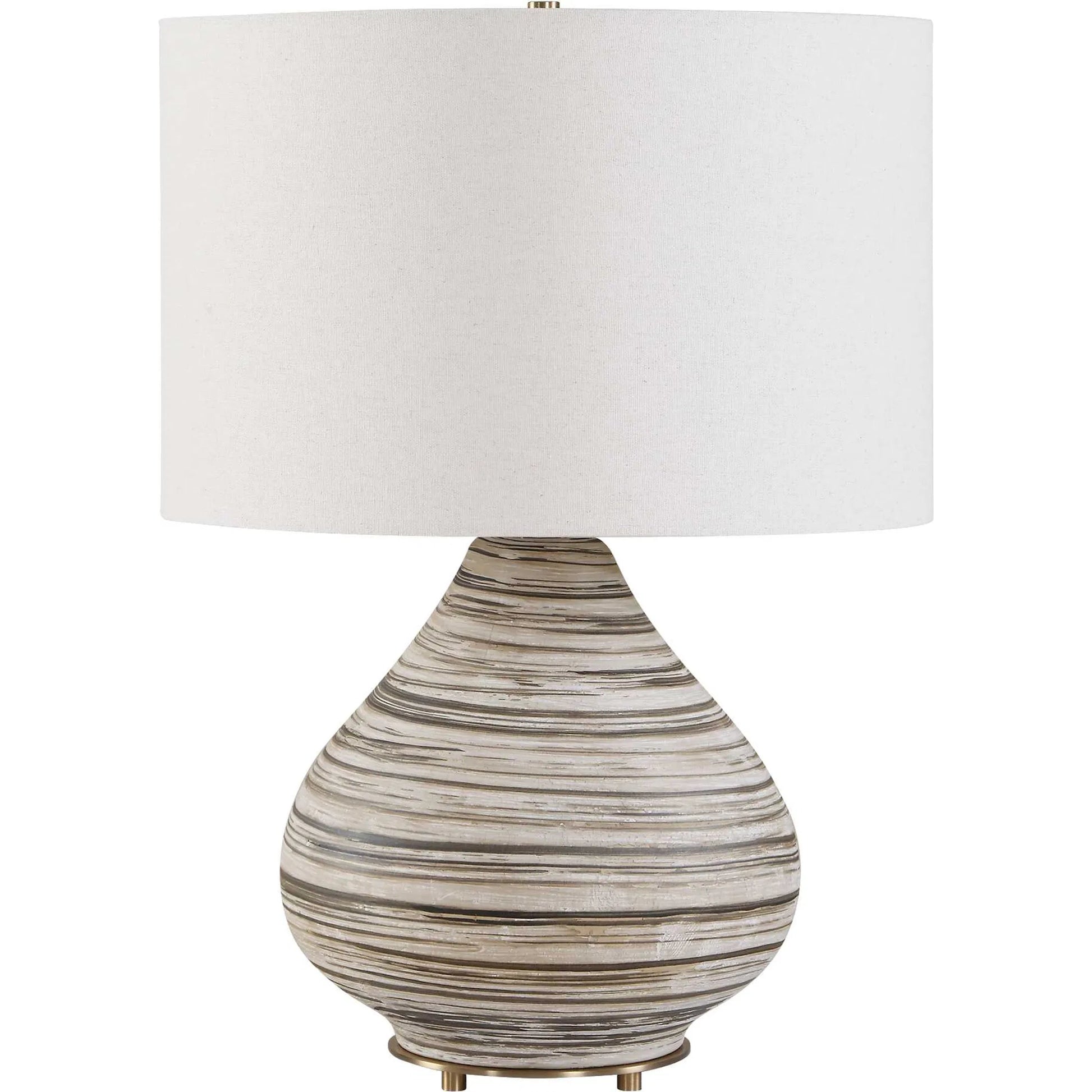 Azura Horizontal Line Table Lamp by Uttermost in brown, gray, white and dark. Made from ceramic, iron, fabric in a unique style.