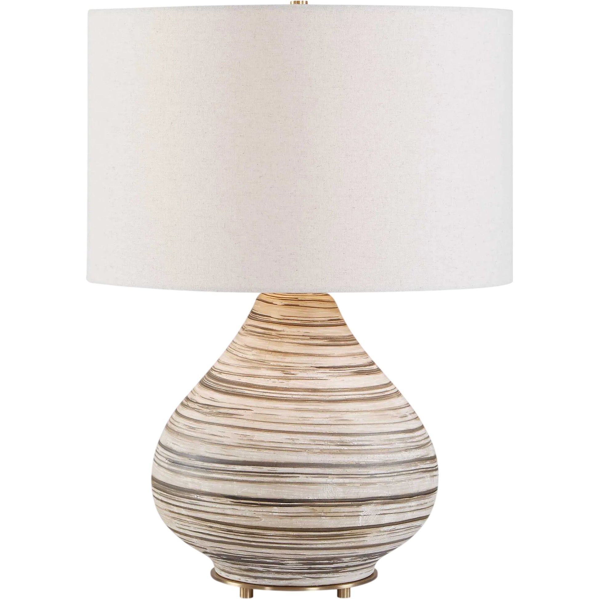 Azura Horizontal Line Table Lamp by Uttermost in brown, gray, white and dark. Made from ceramic, iron, fabric in a unique style.