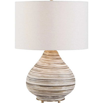 Azura Horizontal Line Table Lamp by Uttermost in brown, gray, white and dark. Made from ceramic, iron, fabric in a unique style.