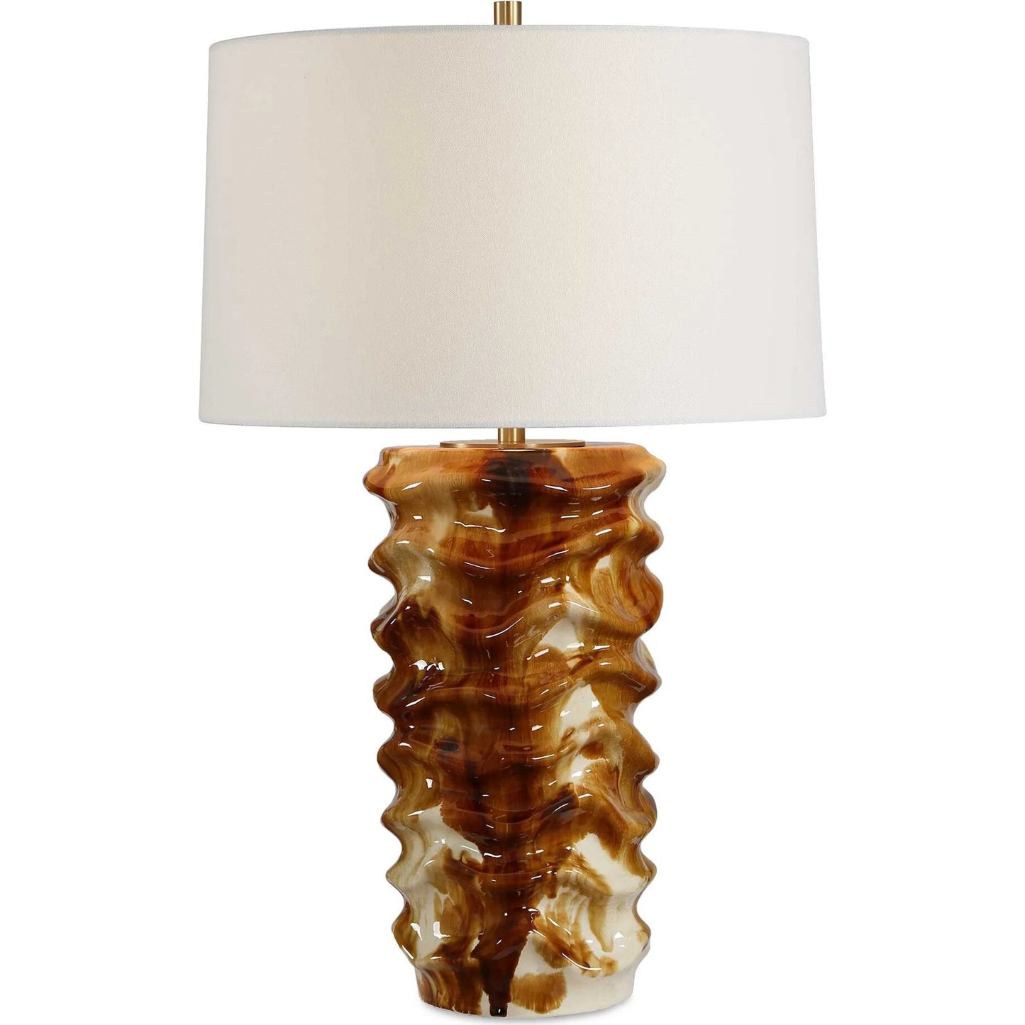 000 SI-2630643 | Primary Silo | Bassa Cream Glazed Table Lamp by Uttermost in brown, white and brass. Made from ceramic, iron, fabric in a unique style.
