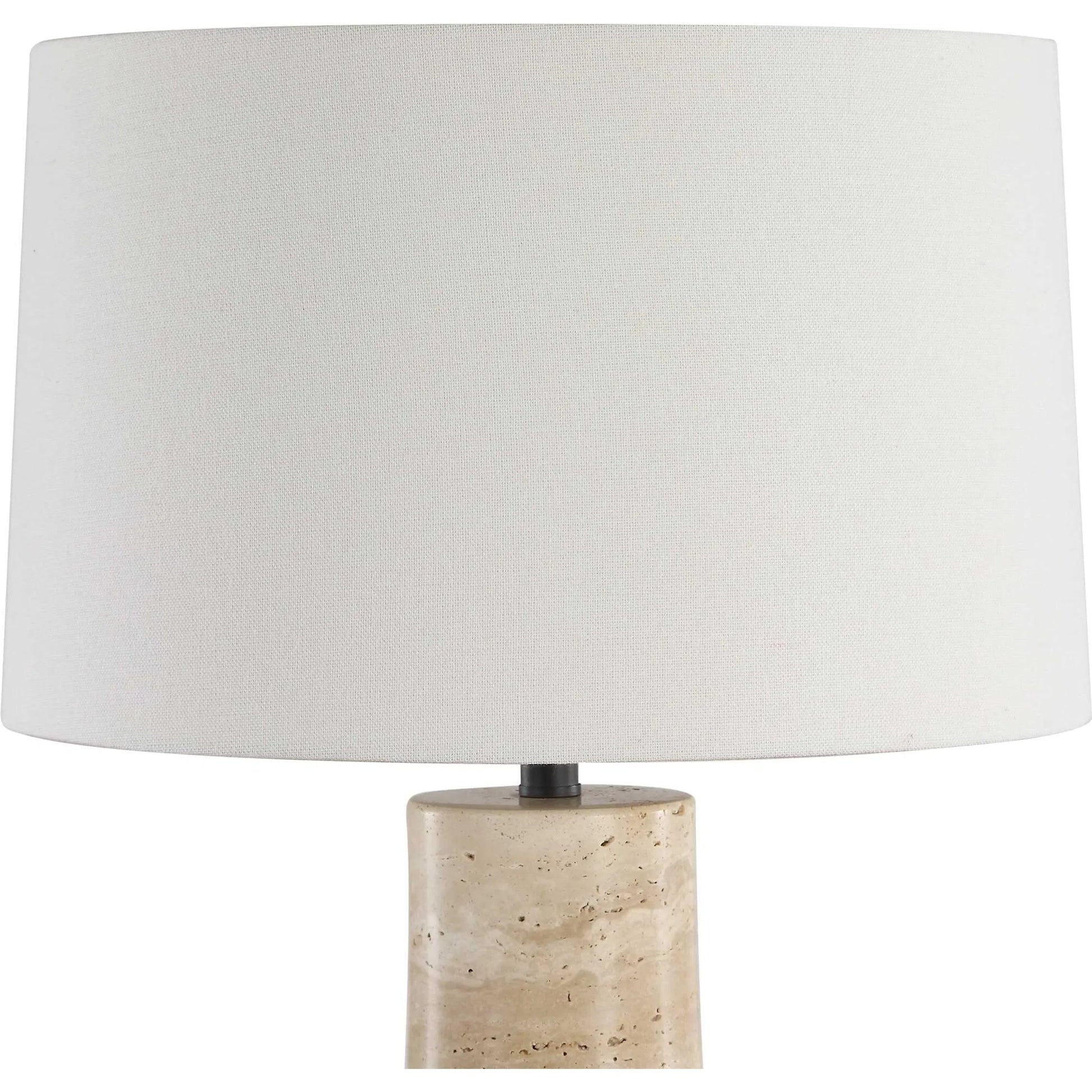 Delmani Indoor/Outdoor Lamp by Uttermost in dark. Made from travertine, iron, fabric in a unique style.