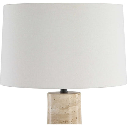 Delmani Indoor/Outdoor Lamp by Uttermost in dark. Made from travertine, iron, fabric in a unique style.