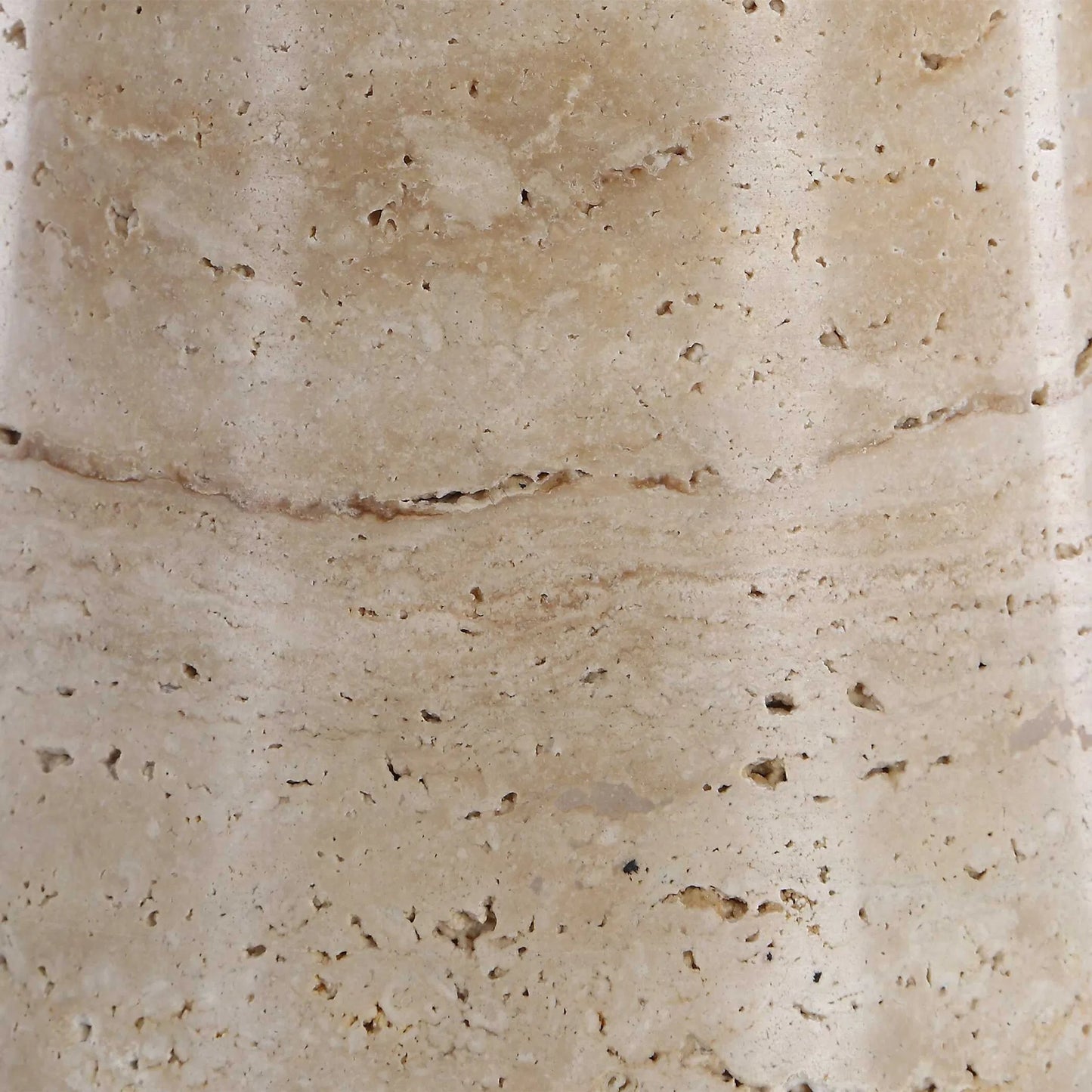 006 SI-2630661 | Unknown | Delmani Indoor/Outdoor Lamp by Uttermost in dark. Made from travertine, iron, fabric in a unique style.