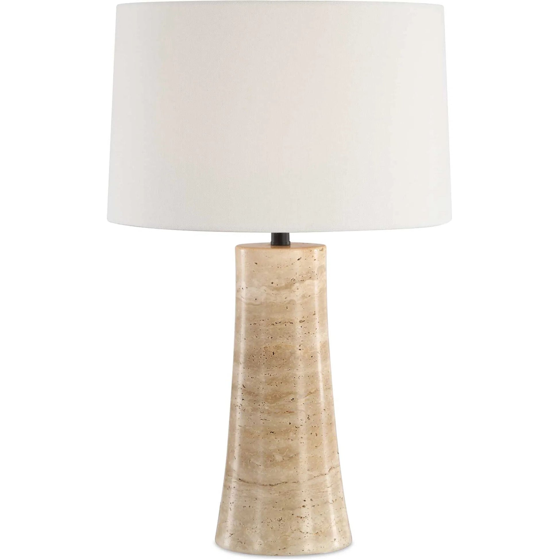 Delmani Indoor/Outdoor Lamp by Uttermost in dark. Made from travertine, iron, fabric in a unique style.