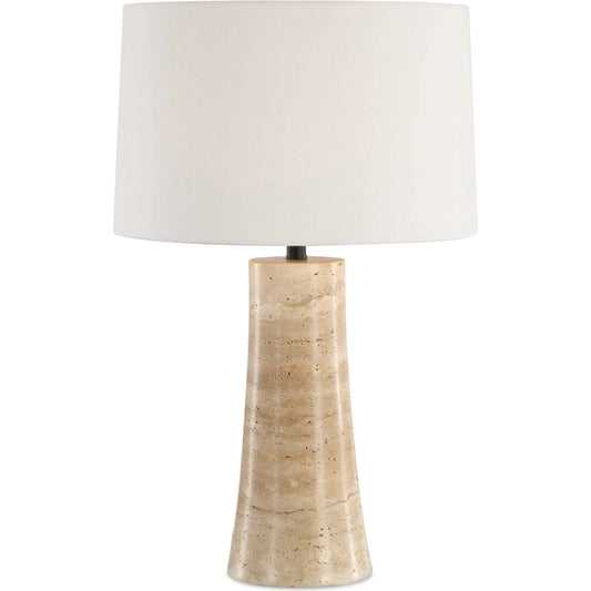 Delmani Indoor/Outdoor Lamp by Uttermost in dark. Made from travertine, iron, fabric in a unique style.