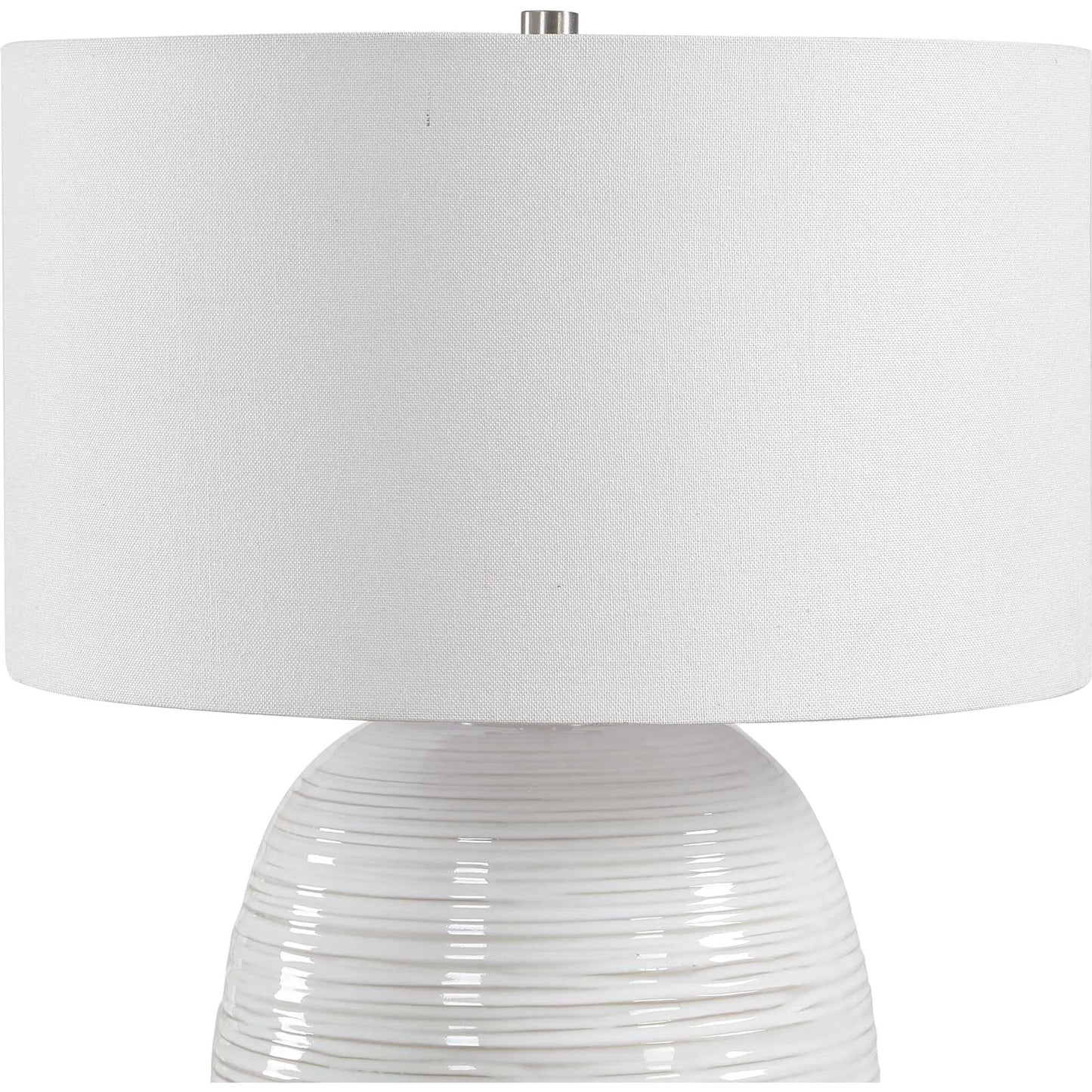 001 SI-2630631 | Additional Silo | Alkman Glaze Table Lamp by Uttermost in white and nickel. Made from steel, ceramic, fabric in a unique style.