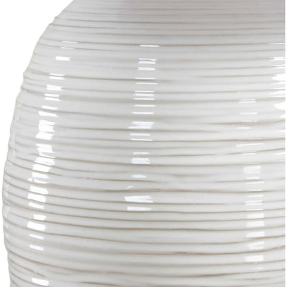 Alkman Glaze Table Lamp by Uttermost in white and nickel. Made from steel, ceramic, fabric in a unique style.