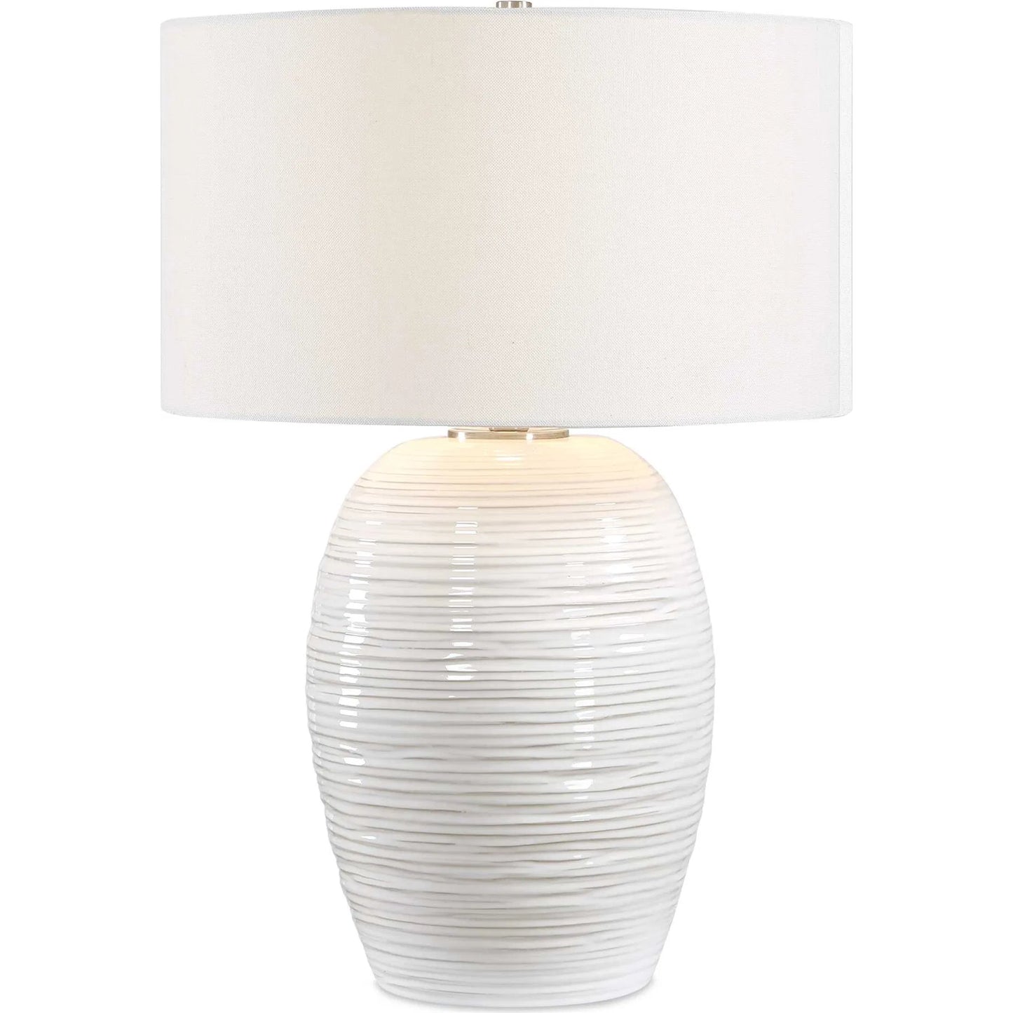 000 SI-2630631 | Primary Silo | Alkman Glaze Table Lamp by Uttermost in white and nickel. Made from steel, ceramic, fabric in a unique style.