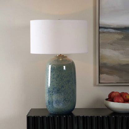 Caliendo & Sage Table Lamp by Uttermost in blue, green and brass. Made from steel, ceramic, fabric in a unique style.