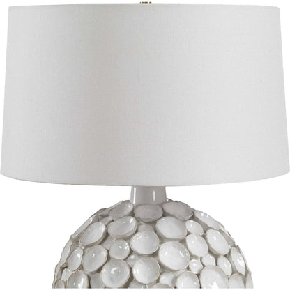 Hartley Petal Table Lamp by Uttermost in white and brass. Made from steel, ceramic, fabric in a unique style.