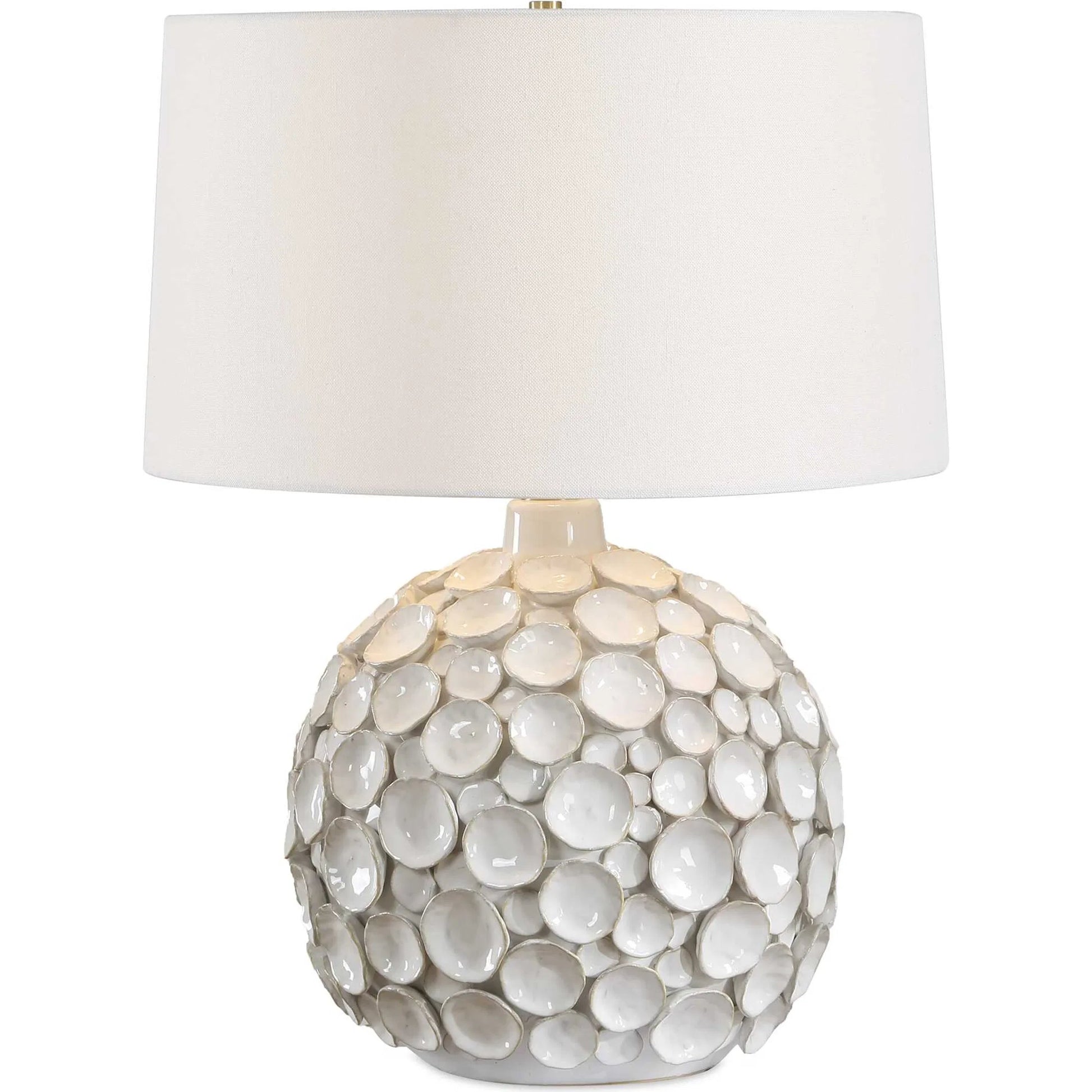 Hartley Petal Table Lamp by Uttermost in white and brass. Made from steel, ceramic, fabric in a unique style.