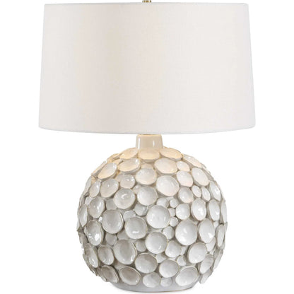 Hartley Petal Table Lamp by Uttermost in white and brass. Made from steel, ceramic, fabric in a unique style.
