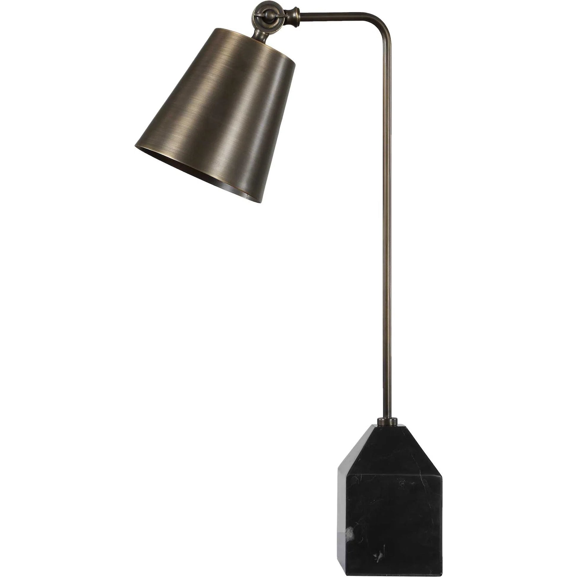 Hutchinson Desk Lamp by Uttermost in black, bronze, gold and bronze. Made from metal, glass, fabric in a unique style.