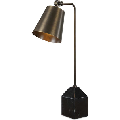 Hutchinson Desk Lamp by Uttermost in black, bronze, gold and bronze. Made from metal, glass, fabric in a unique style.